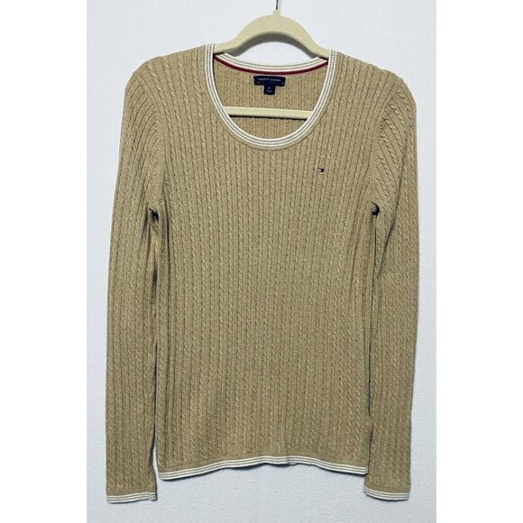 Tommy Hilfiger Womens Medium Tan Cable Knit Sweater Classic - Picture 1 of 6